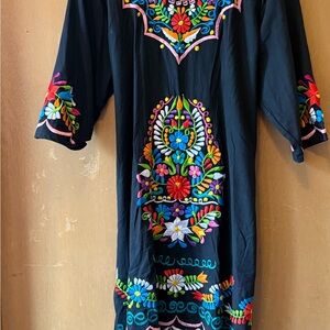 Colorful Embroidered Black Dress